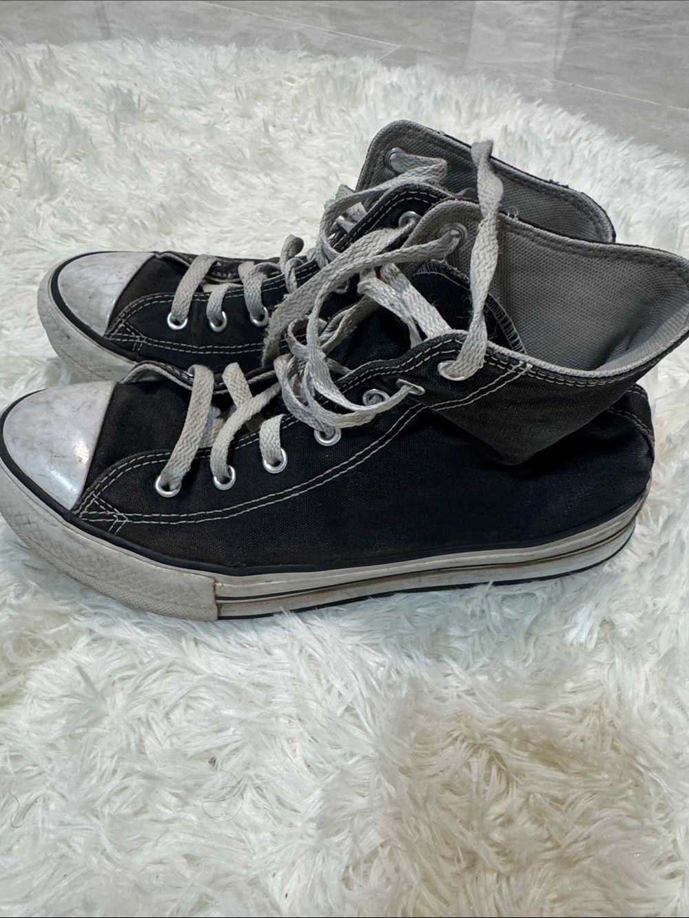 Black High-Top Canvas Sneakers with Gray Accents